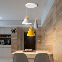 Wood Pendant Lamp Art Dining Room Pendant Lights Lamparas Colorful Aluminum E27 Luminaire For Home Decor Lighting