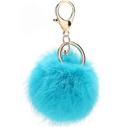 20st Party Favorit nyckelkedja 7cm pom poms nycklar ringar multi färg rosa kanin päls boll keychain väska plysch bilhållare hängsmycke nyckel-kedja ring för kvinnor mode smycken