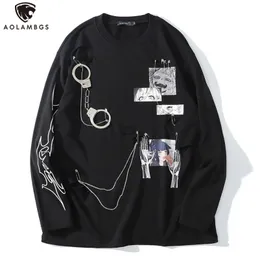 AOLAMEGS Comics Anime Manga Ilustracja Hook and Loop Łącznik Łańcuch Design Cienka Bluza Streetwear Mężczyźni High Street Pullover 210715