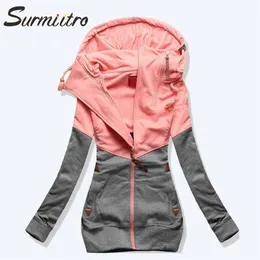 Surmiitro Bahar Kadın Ceket Moda Sonbahar Kış Pembe Mavi Kapüşonlu Kazak Fermuar Hoodies Coat Kadın Ter Polerones 210910