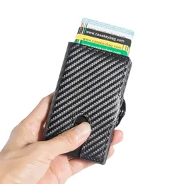 Mäns Minimalistiska Kolfiber Slim Anti RFID Case Leather Business Wallets