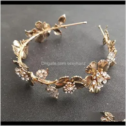 Klipy Barrettes Biżuteria Dostawa 2021 Slbridal cynk strzały barokowy w stylu Złoty Kolor Ślubna Tiara Fryzjerka Rhinestone Wedding Cr