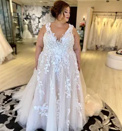 Romantic Lace A Line Bohemian Wedding Dresses Bridal Gowns With Long Veils For Women 2021 Sleeveless Appliqued Plus Size Country Bride Dress Custom Made