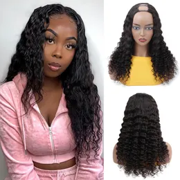 Brazilian Deep Wave U Part Wigs 150% Density Human Hair Middle U Shape Glueless