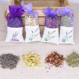 1BAG Lavendel Rose Jasmine Rosemary Torkad Blomma Bud Aromaterapi Sachet för bil Hem Garderob Kontor Air Förfriskande väska Y0630