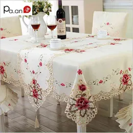 Europe Polyester Tablecloth Embroidered Floral Hollow Table Cover Rectangular Elegant Home Party Wedding Decoration Pa.an 210626