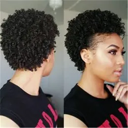 AFRO Kinky Natural Black вьющиеся человеческие волосы парик парик пикси вырезать короткий аппарат изготовлена ​​ни один кружевный передний парик