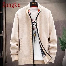 Zongke Korean Knitwear Cardigan Men Tröja Solida Zipper Tröjor för Män Slim Fit Winter Clothes M-4XL 211006