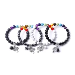 Apple Tree Charms Seven Chakras Bracelet Black white turquoise Lava Stone beads Women Men Lover Energy Buddha Bracelets Jewelry