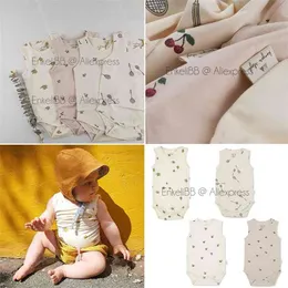 Ks bebê orgânico algodão sem mangas romper para verão linda cereja limão padrão menino menina roupas 210619