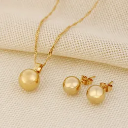 Classics Pendant Necklace Ball Earrings SET 9 k Fine Gold Women Party Jewelry Gifts joias ouro mujer