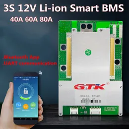 GTK 3S 12V 40A 60A 80A Inteligentny lit lit-li-po równoważący BMS z komunikacją uart Android Bluetooth App dla pakietu baterii 12V