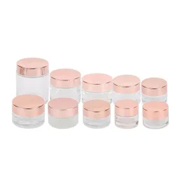 Frosted Clear Glass Jar Cream Bottle Cosmetic Container med Rose Gold Lid 5G 10G 15G 20G 30G 50G 100G Packing -flaskor