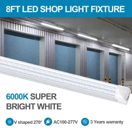 8FT Linkable LED Shop Light Fixture LED Tube Lights 2FT 4FT 5FT 6FT 8 Feet T8 56W 72W 120W Double Side V Shaped Integrated Fluorescent Light Replacment