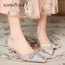 Sophitina Tatlı Stil Bez Kadın Ayakkabı Yüksek Topuklu İnce Kelebek-Düğüm Pompaları Güzel Yaz Sivri Burun Fo13 210513