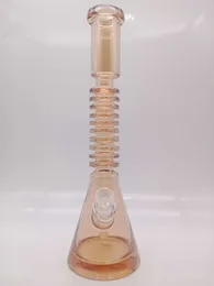 18 "Narghilè Golden Green Ring Neck Bubbler Pipa ad acqua in vetro Bong Perk 14mm Ciotola Fumo di tabacco Bubbler Tubi di fumo Bottiglie di bong