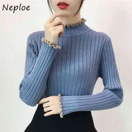 Full Sleeve Knitted Sweaters Tops Half Turtleneck Simple Soft Stretchy Knit Base Sweater Pullovers Preppy Style Jumpers 210422