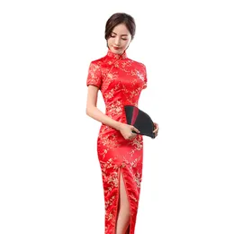 cheongsam estilo chinês flor de ameixa bordado qipao manga curta longo do vintage outono elegante senhoras Other Wedding Apparel