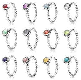 12 Months 925 Sterling Silver Pan Ring For Women Fashion Multicolor Gem Optional Charm Beads Fit DIY Rings Woman Men Party Wedding Gift