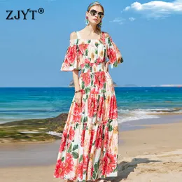 Fashion Women Designers Stampa floreale Summer Runway Abito lungo Bohemian Style Holiday Robe Femme Elegant Strap Party Vestidos 210601
