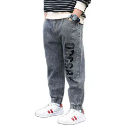 Frühling Herbst Jungen Jeans Neue 2021 Koreanische Version Mode Hübsche Dünne Elastische Taille Engen Bündchen Brief Casual kinder Hosen g1220