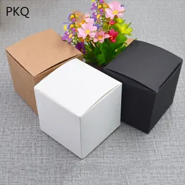 20pcs 6 sizes Square Kraft Paper Box Black Small Gift Packing Wedding Party Favor Present Brown Cardboard Carton 210724