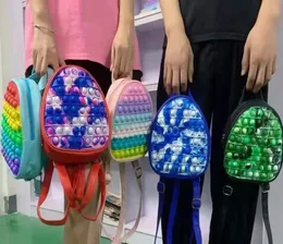 19CM Rainbow Tie Dye Fidget Backpack Popet Bubble Toys Bag Push Pop Bubbles Purses Kids Adult Sports Casual Shoulder Bags Handbag Tote