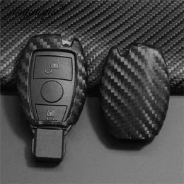 Carbon Fiber Car Key Bag Case Bil Keychain för Mercedes Benz BGA AMG W203 W210 W211 W124 W202 W204 W205 W212 W176 Silikonskydd