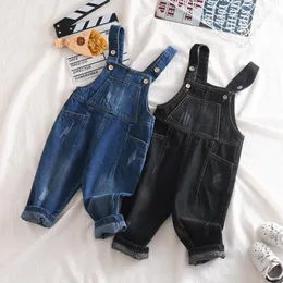 Primavera Novas Crianças Crianças Meninas Denim Macacão Meninos Calças de Jeans Algodão Denim Menina Bebê Jumpsuit Casual Macacões Lotos 210413