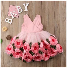 ins toddler girls floral applique lace dress Halloween children bows sleeveless flower fairy tale baby princess 210529