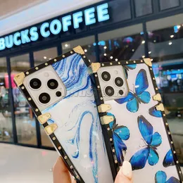 Moda Kobiety Iphone Case Blue Butterfly Dreamy Square Phone Case dla iPhone 7 / 8Plus XR X XS 11 11Pro Max 12Mini 12Pro Szybki statek Nowy