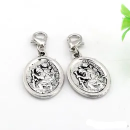 120pcs Alloy ST Christopher Floating Lobster Clasps Charms Pendants For Jewelry Making Bracelet Necklace DIY Accessories 16.5X 40MM