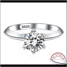 Bandschmuck Drop Lieferung 2021 Weißer Solitärring 925 Sterling Silber Diamant-Verlobungs-Hochzeitsringe für Frauen Uvtrb