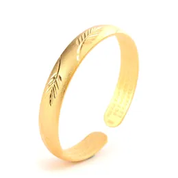 4 Sztuk 24 K Tajski Baht Grzywny G / F Yellow Gold Bransoletka Bransoletka Afryka Arabska Moda Liść Rzeźba Abrasive Bublinting Biżuteria Plume Elementy