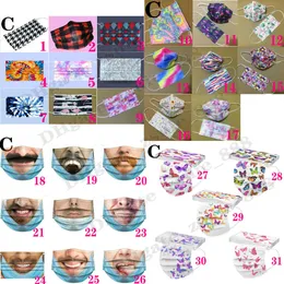 200 Pattern Adult Mask 10PCS Confezione al dettaglio Stilista di moda Maschere per il viso 3 strati Bellissima maschera mascarilla antipolvere monouso nera non tessuta