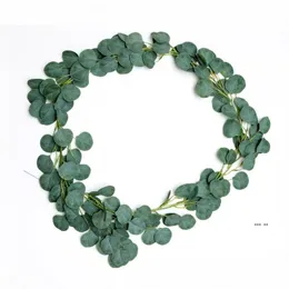 Dense Leaf Artificial Eucalyptus Garland Faux Silk Eucalyptus Vines Handmade Garland Greenery Wedding Backdrop Arch Wall Decoration DAP331