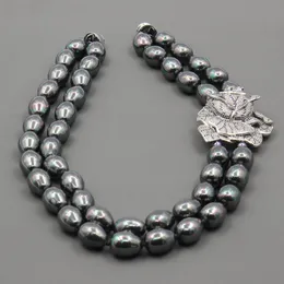 Chokers Guaiguai Jewelry 2 Rows Svarta Sea Shell Pearl Necklace CZ Pave Flower Connector Handmade för kvinnor