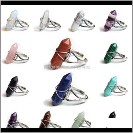 Solitaire Großhandel sechseckige Prismenringe Edelstein Rock Naturkristall Quarz Heilpunkt Chakra Stein Charms Öffnungsring für Frauen Varvt