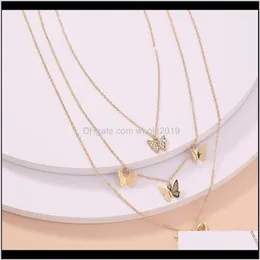 Necklaces & Pendants Drop Delivery Creative Retro Alloy Butterfly Necklace For Women Fashion Exaggerated Metal Crystal Multilayer 2021 Jewelr