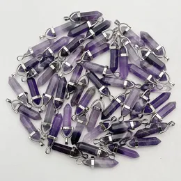 Naturalne Kamień Kryształowy Filar Charms Amethyst Chakra Wisiorki na biżuterię Dokonywanie DIY Naszyjnik Kolczyki