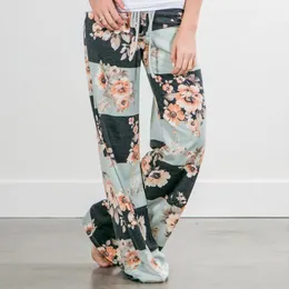 Women's Printed Pants Floral Lace-up Casual Loose Pantalon Stylish High Waist Straight Streetwear Autumn Joggers Trousers 210422