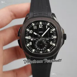 2022 5164 GMTの移動時間自動メンズウォッチPVDスチールケースすべての黒い織り目加工ダイヤルスティック番号マーカーラバーストラップ5スタイル腕時計Puretime01 E19a1