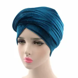 2022 Glask Velvet Hijab Turban Cap Muzułmański Długi ogoniasty Headscarf Kapelusz Islamski pod szalikiem Czapka Damska Afryki Wapna Głowy Szaliki