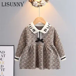 Höst vinter tjej tröja klänning prinsessa barn baby barn tyg pullover söta stickade dragrs bow jumper 1-5y 211227