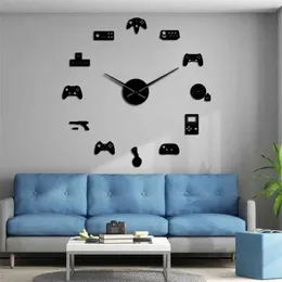 Spelkontroller Video Diy Giant Wall Clock Game Joysticks Stickers Gamer Wall Art Video Gaming Signs Boy Bedroom Spelrum Inredning 210401