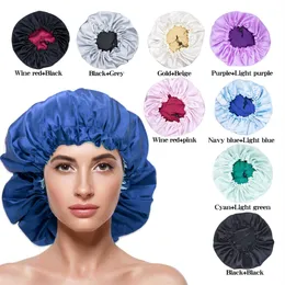 Solid Color Women Satin Hair Wrap Hair Accessories Stain Silky Big Bonnet for Lady Sleep Cap Headwrap Hat