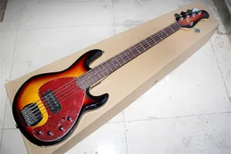 Basso elettrico a 5 corde e 21 tasti con hardware cromato, battipenna rosso grande, pickup humbucker, personalizzabile