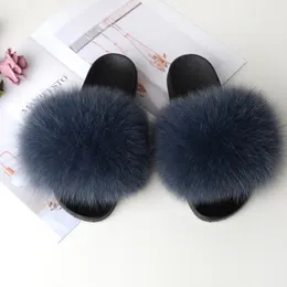 COOLSA Women Real Fox Fur Slippers Women Flat Non-slip Fur Slides Girl's Fashion Furry Slippers Drop Shipping Women Slides Hot K722