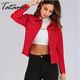 Jeans jacka och rockar för kvinnor godis färglös casual kort denim chaqueta mujer röd rosa casaco jaqueta feminina 210514