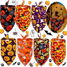 Dog Apparel Polyester Dogs Bandana Cat Triangle Bibs Puppy Scarf Neckerchief Pumpkin Skull Pattern Halloween Pet Supplies XBJK2106